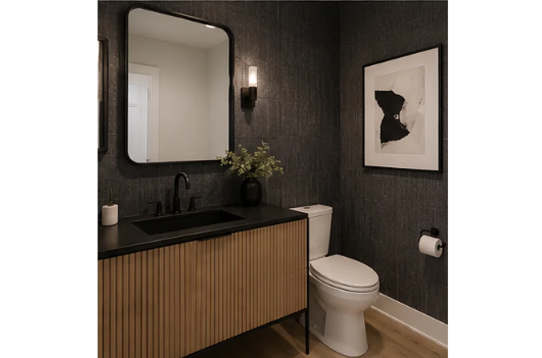 Silver Creek Townhomes powder room with dark wall finish